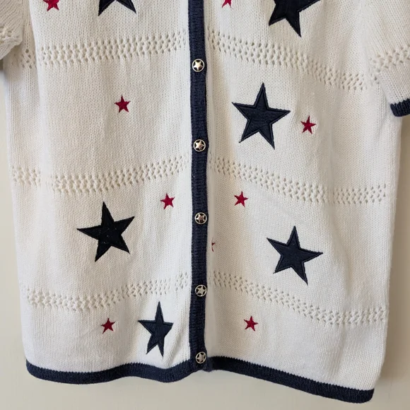 Vintage Croft & Barrow Womens Medium Ramie Cotton Cardigan Sweater White Stars - Picture 2 of 6